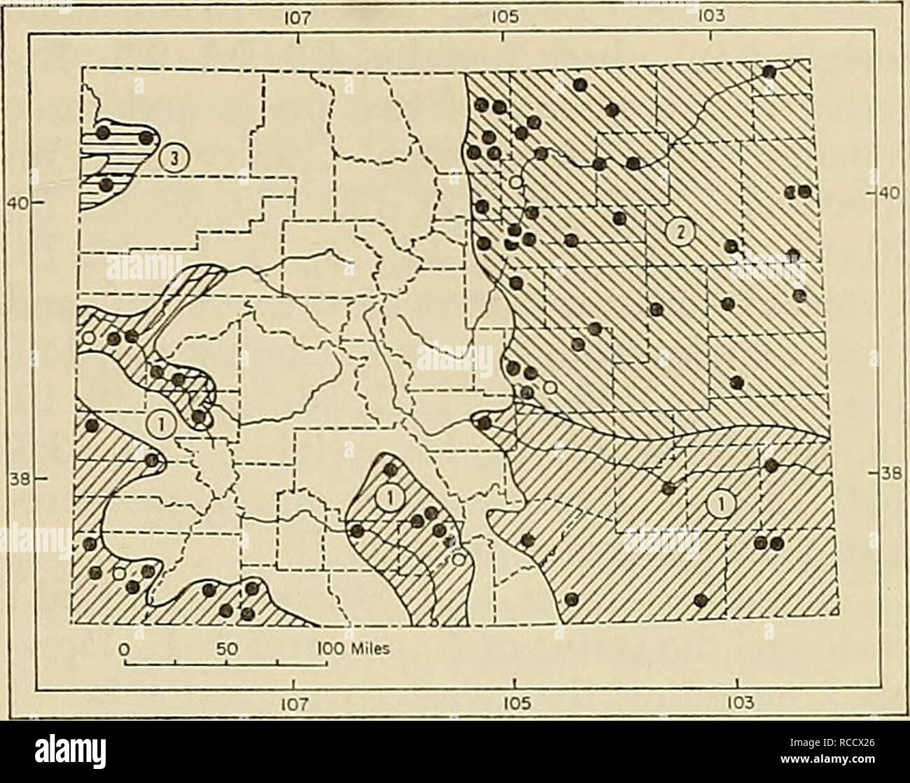 . Distribution of mammals in Colorado. Mammals. 1972 ARMSTRONG: COLORADAN MAMMALS 191 the case, I do not believe that mammalogical reconnaissance of the northern part of the San Luis Valley has been sufficiently thorough to warrant any undue confidence in negative evidence. That part of Saguache County bounded by a line connecting Hooper, La Garita, Saguache, and Mineral Hot Springs is virtually unknown, and provides an abun- dance of habitat seemingly suitable for the species. Records of occurrence.—Specimens examined, 1, as follows: SAGUACHE COUNTY: Rocky Moun- tains, 38°, 1 (USNM). Reithrod Stock Photo