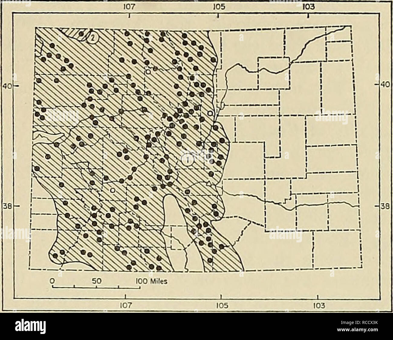 . Distribution of mammals in Colorado. Mammals. 1972 ARMSTRONG: COLORADAN MAMMALS 131 Additional records: GARFIELD COUNTY: above Glenwood Springs (Warren, 1942:118). JEFFER- SON COUNTY: &quot;near Golden City&quot; (J. A. Allen, in Coues and Allen, 1877:836). MESA COUNTY: Colorado National Monument (P. H. Miller, 1964:48). DELTA COUNTY (Warren, 1942:119): Cedaredge; Cory. GUNNISON COUNTY (Durrant and Robin- son, 1962:246): Dry Creek, 3/4 mi. N Gunnison River, 7460 ft.; Gunnison River, 3 mi. NE Cimarron, 6907 ft.; Black Canyon of the Gunnison River, 2 mi. NE Cimarron, 7150 ft. SAGUACHE COUNTY:  Stock Photo