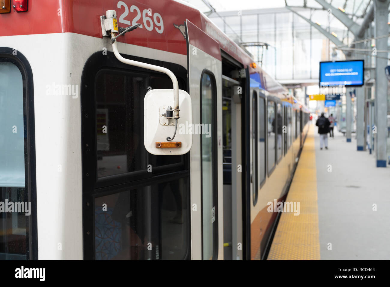 January 11 2019 , Calgary, Alberta Calgary Transit LRT Train waiting