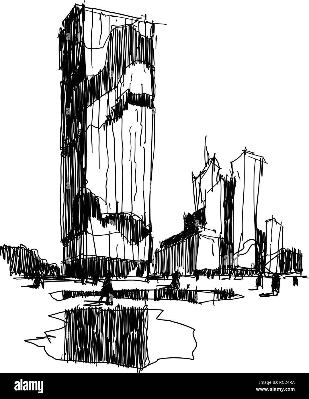 Modern buildings sketch. Stylized vector illustration of sketches of modern  buildings. | CanStock