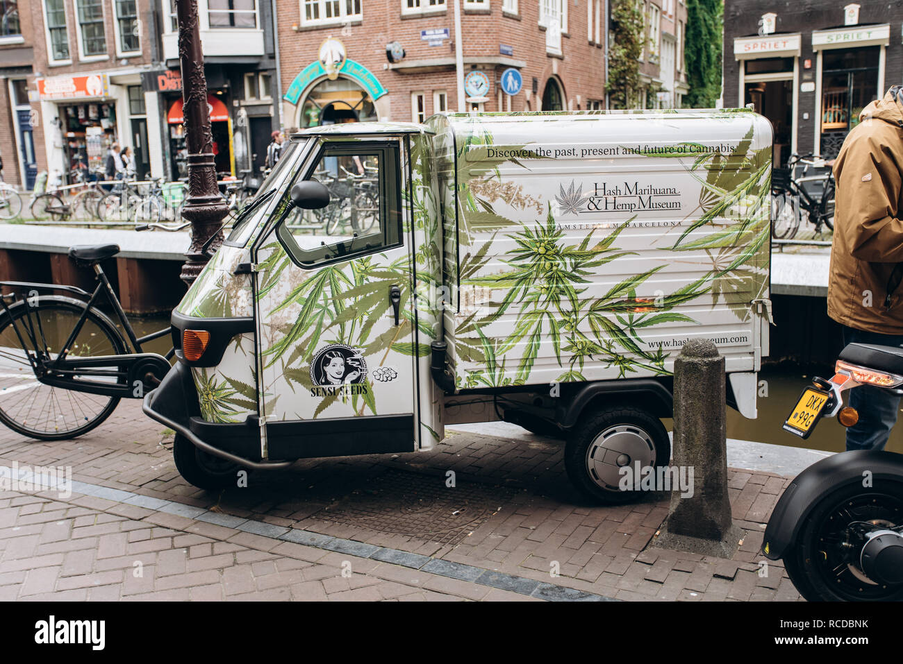 Amsterdam, Netherlands - September 5, 2017: Car belonging to the Hash Marihuana and Hemp Museum in Amsterdam Stock Photo