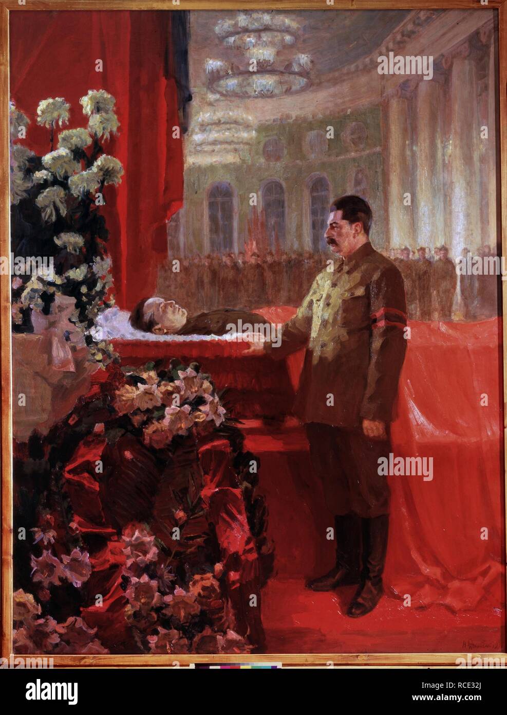 Joseph Stalin before the Sergei Kirov's coffin. Museum: State Russian Museum, St. Petersburg. Author: Rutkovsky, Nikolai Christoforovich. Stock Photo