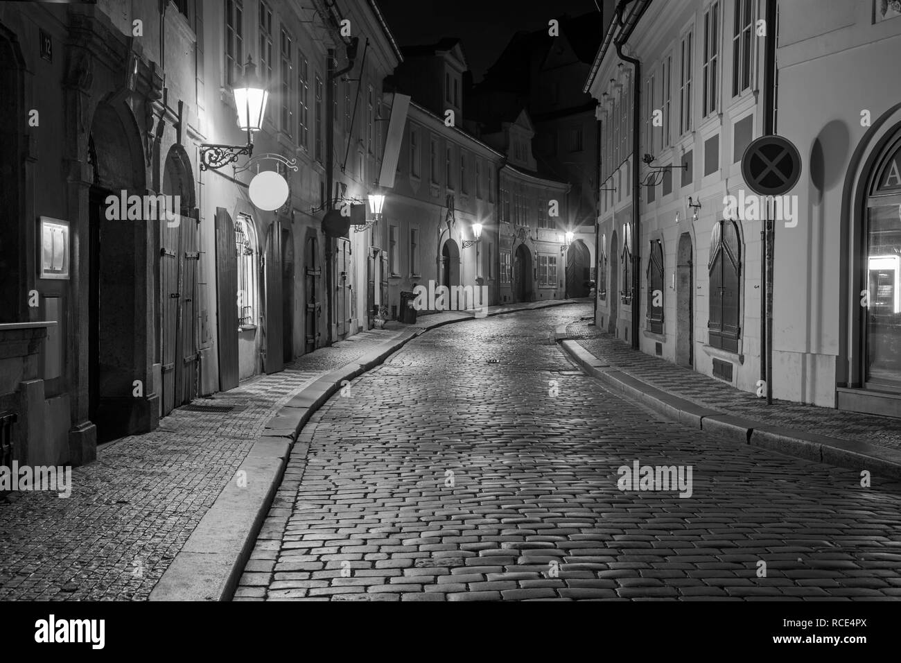 Prague - The little stree on Mala Strana quarter. Stock Photo