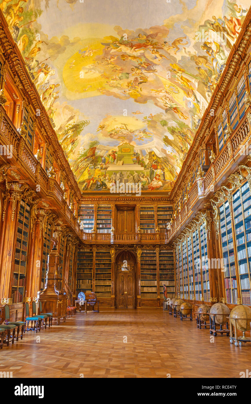 PRAGUE, CZECH REPUBLIC - OCTOBER 17, 2018: The Philosophical hall of library in Strahov monastery. Stock Photo