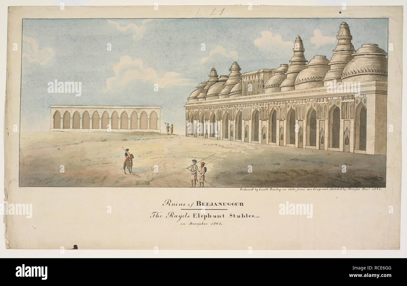Ruins of the 'Elephant Stables', Vijayanagar. MacKenzie Collection. 1803. watercolour. Source: WD 751. Language: English. Author: Rowley, George Dawson. Stock Photo