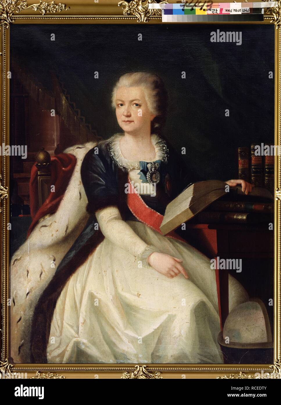 Portrait of the Princess Yekaterina R. Vorontsova-Dashkova (1744-1810), the first  President of the Russian Academy of Sciences. Museum: Russian State Archive of Literature and Art, Moscow. Author: Russian master. Stock Photo