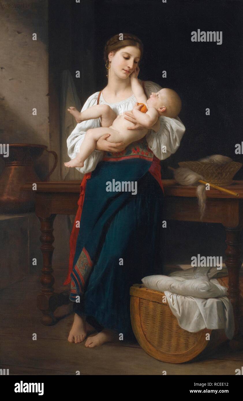 First Caresses. Museum: PRIVATE COLLECTION. Author: Bouguereau, William-Adolphe. Stock Photo