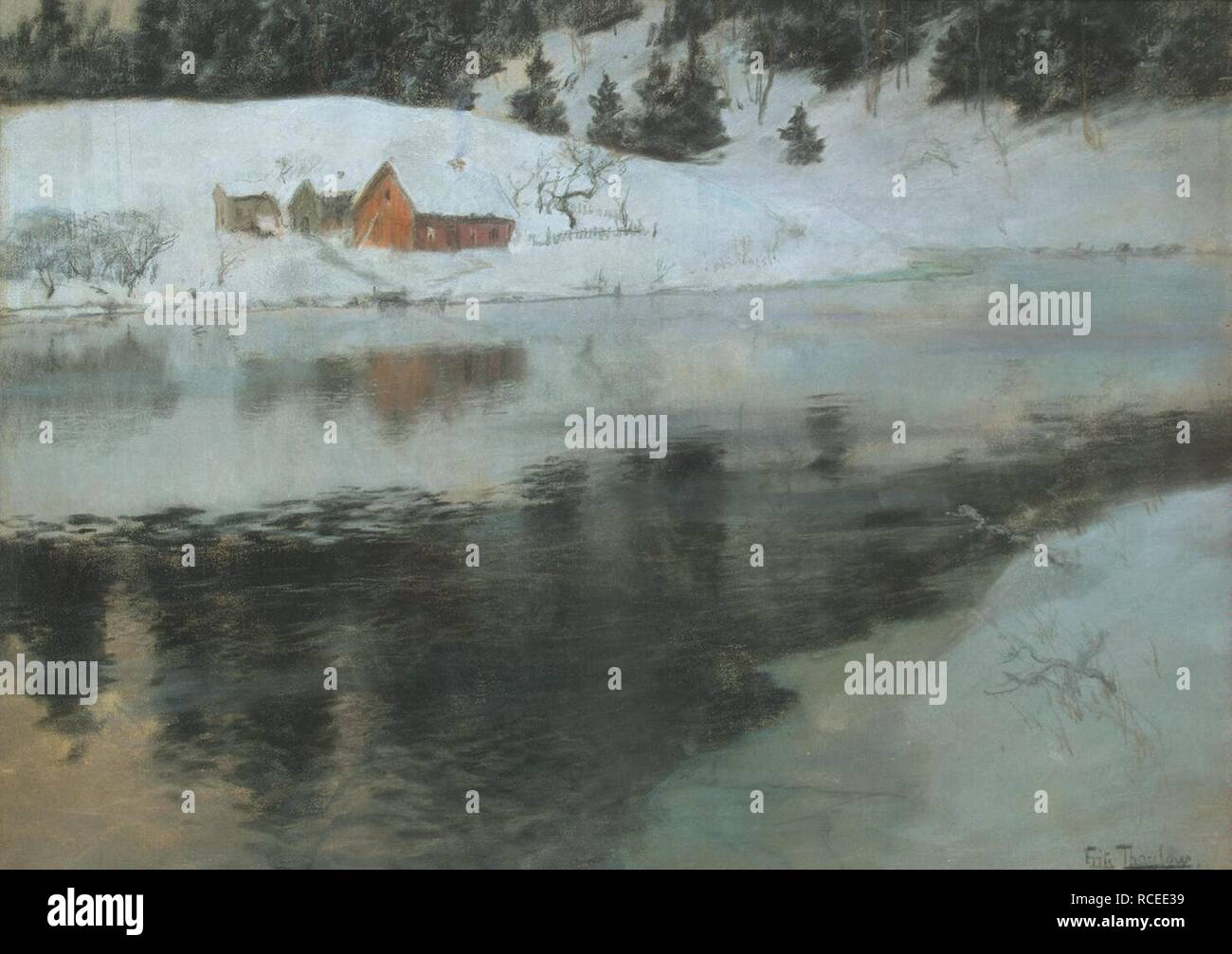 Winter Landscape. Museum: State Hermitage, St. Petersburg. Author: Thaulov, Fritz. Stock Photo