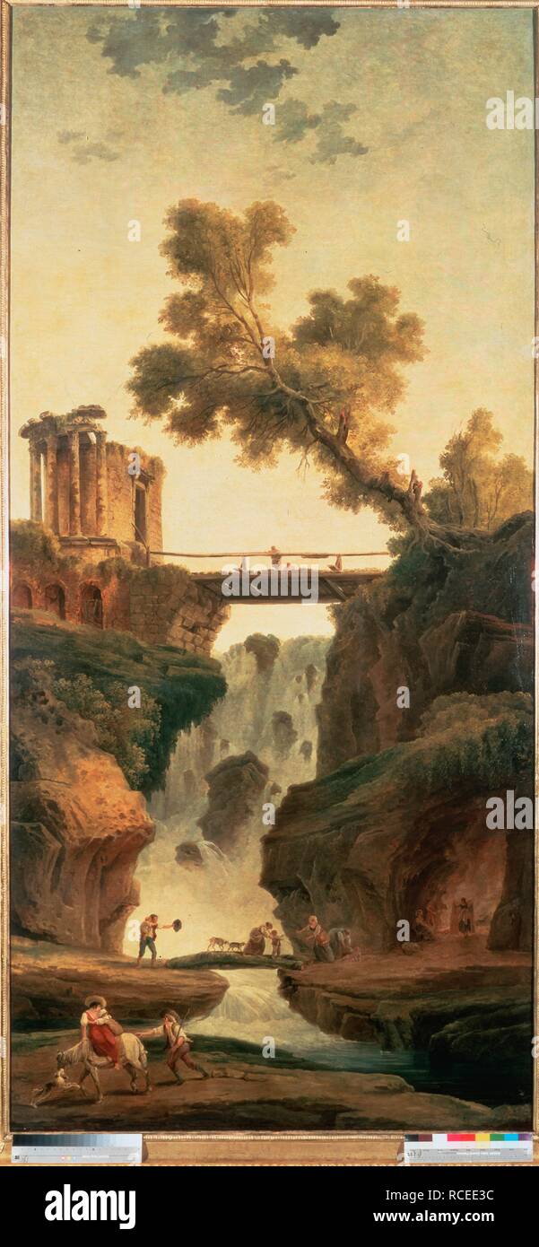 Landscape with waterfall. Museum: State Hermitage, St. Petersburg. Author: ROBERT, HUBERT. Stock Photo