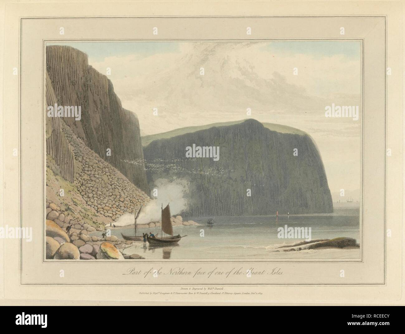 Part of the Northern face of one of the Shiant Isles  Coastal landscape scenes around Great Britain. A Voyage round Great Britain undertaken in the summer of the year 1813. With a series of views illustrative of the character and prominent features of the coast, drawn and engraved by William Daniell. Longman: London, 1814-25. Source: G.7044 plate 117. Language: English. Author: DANIELL, WILLIAM. AYTON, RICHARD. Stock Photo
