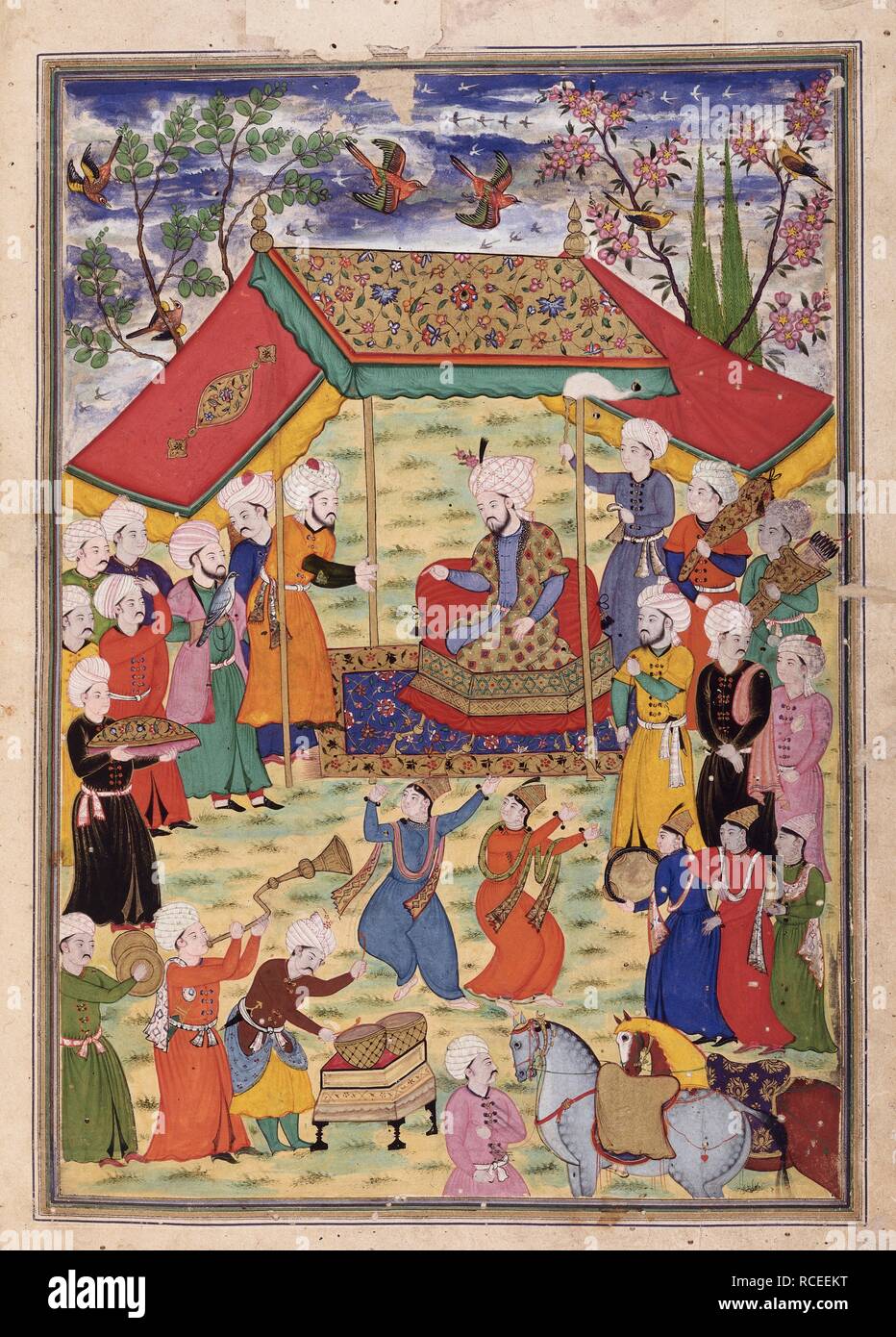 Timur receives a deputation. Zafarnama. India, 1600. Timur receiving a deputation of Chaghata'i Turkomans at Balkh. A miniature painting from a seventeenth century manuscript of the Zafarnama. Image taken from Zafarnama. Originally published/produced in India, 1600. Source: Or. 1052, f.50v. Language: Persian. Stock Photo