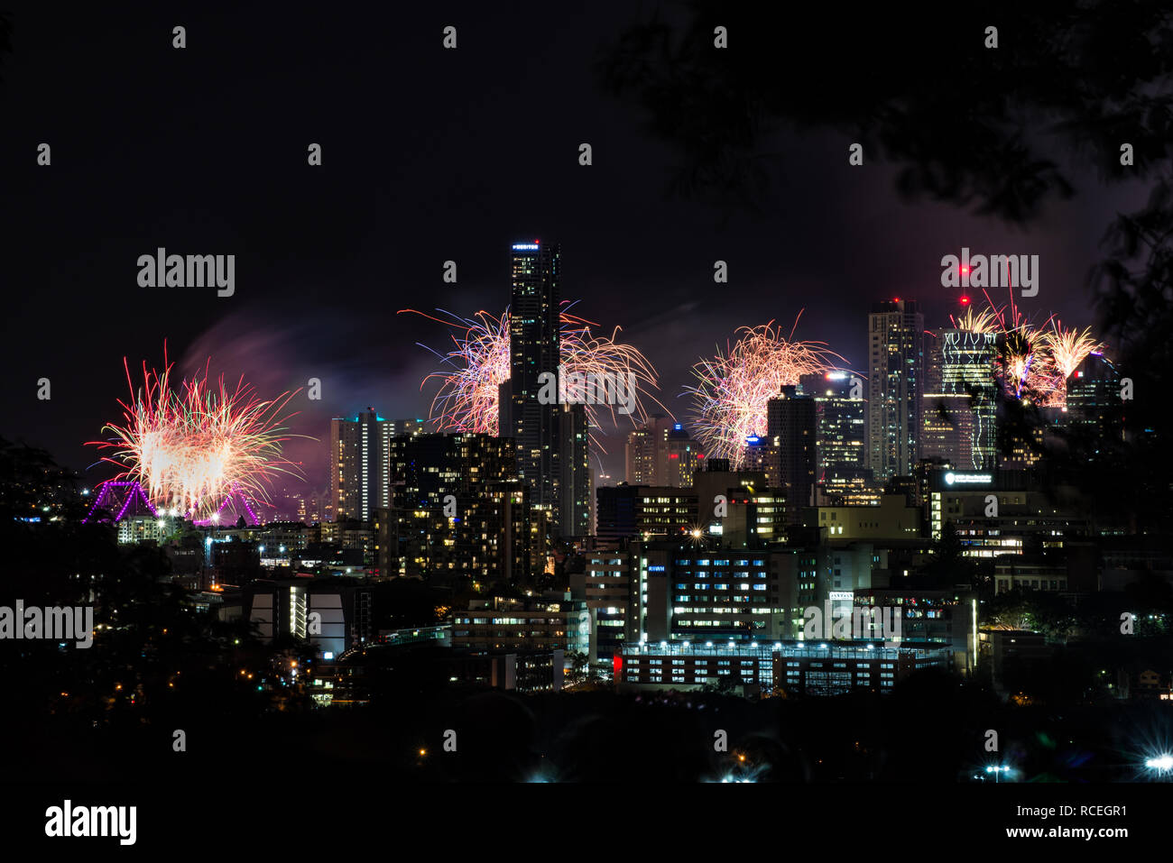 Fireworks over the Brisbane Skyline Stock Photo Alamy