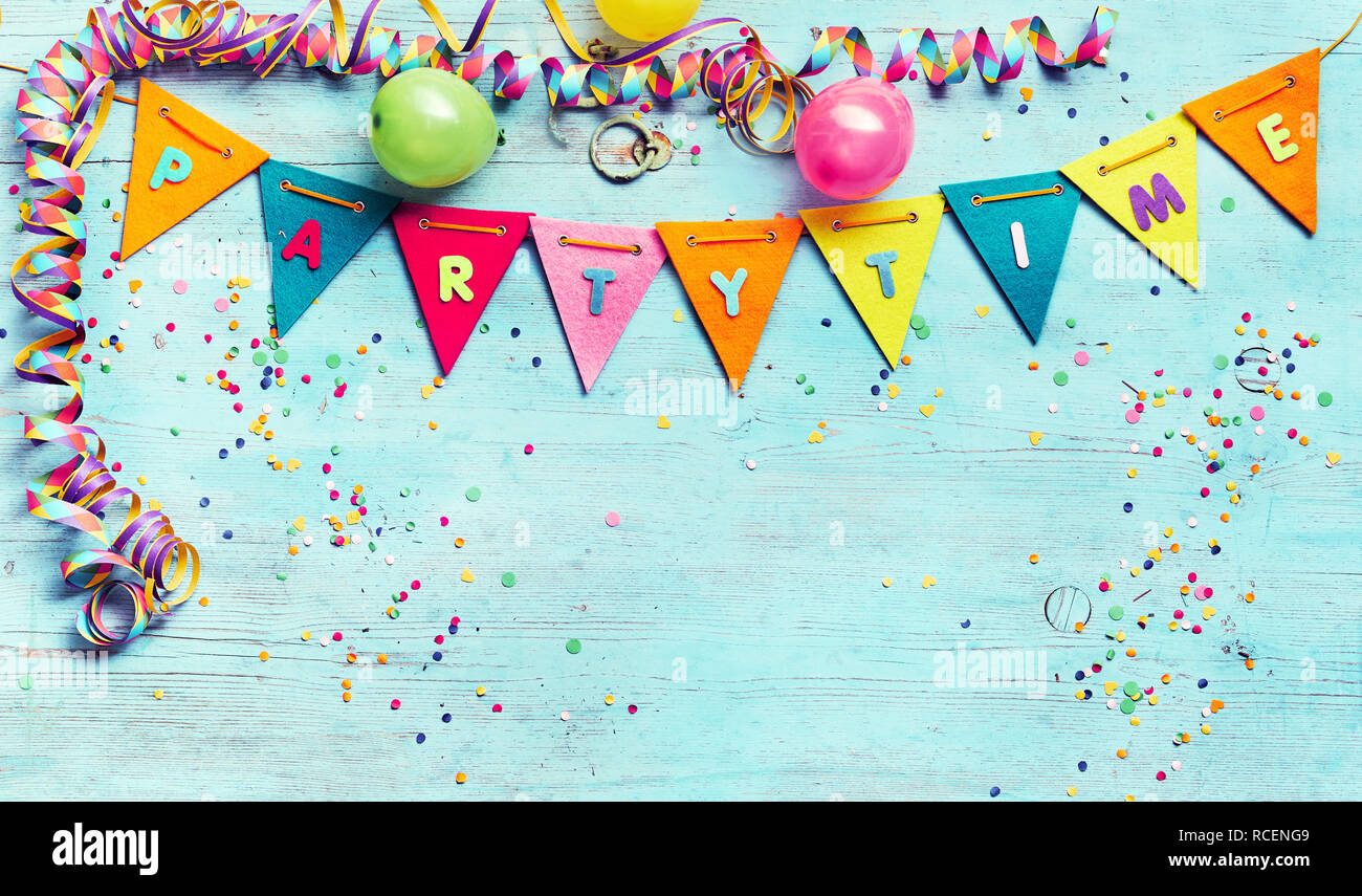 Partytime Panorama Banner With Streamers Colorful Flag Bunting