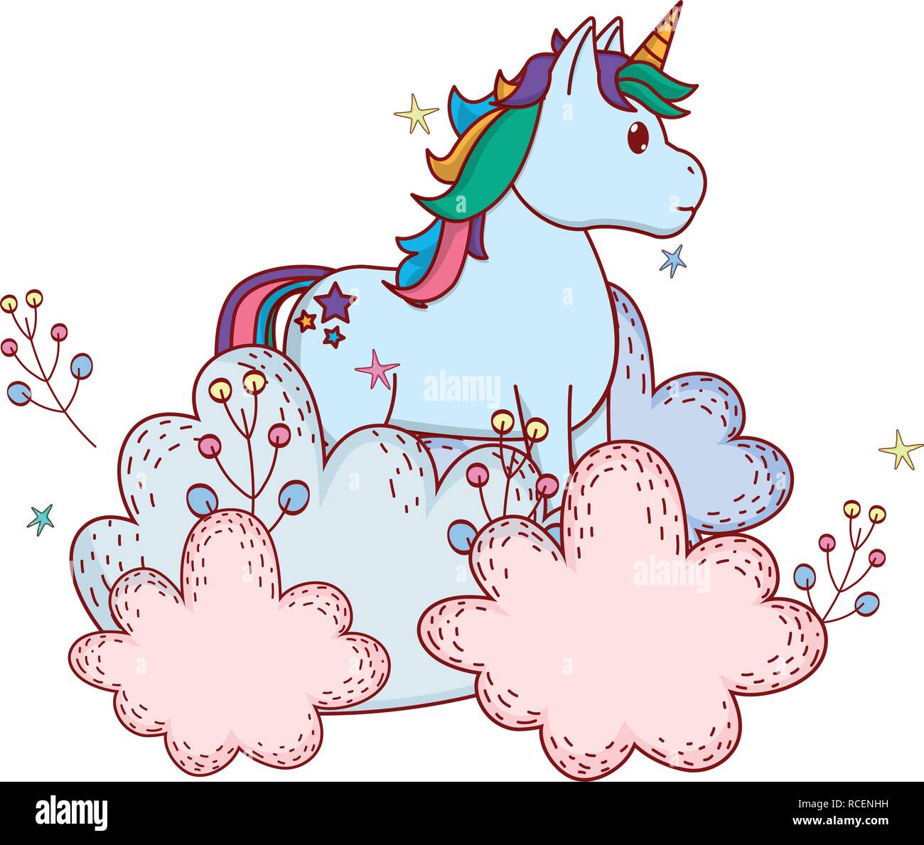 unicorn with shrubbery Stock Vector