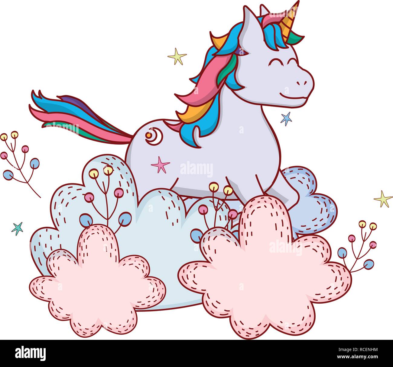 unicorn with shrubbery Stock Vector