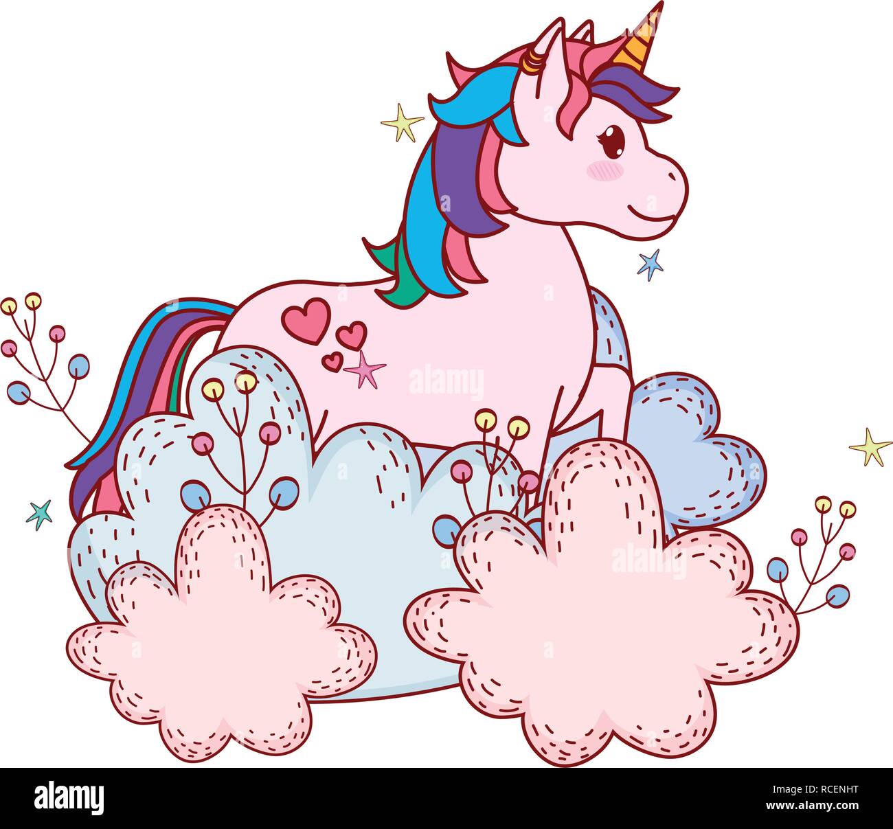 unicorn with shrubbery Stock Vector