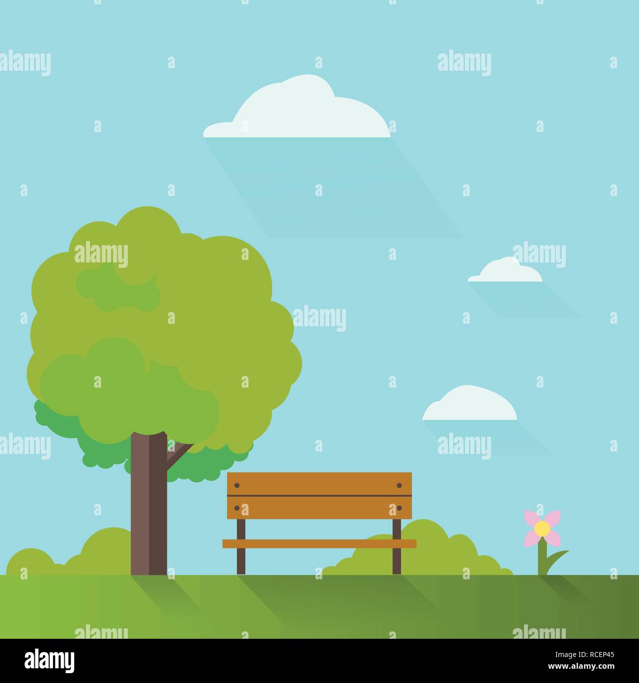 Park with green trees bench and sky background.Landscape of city park ...