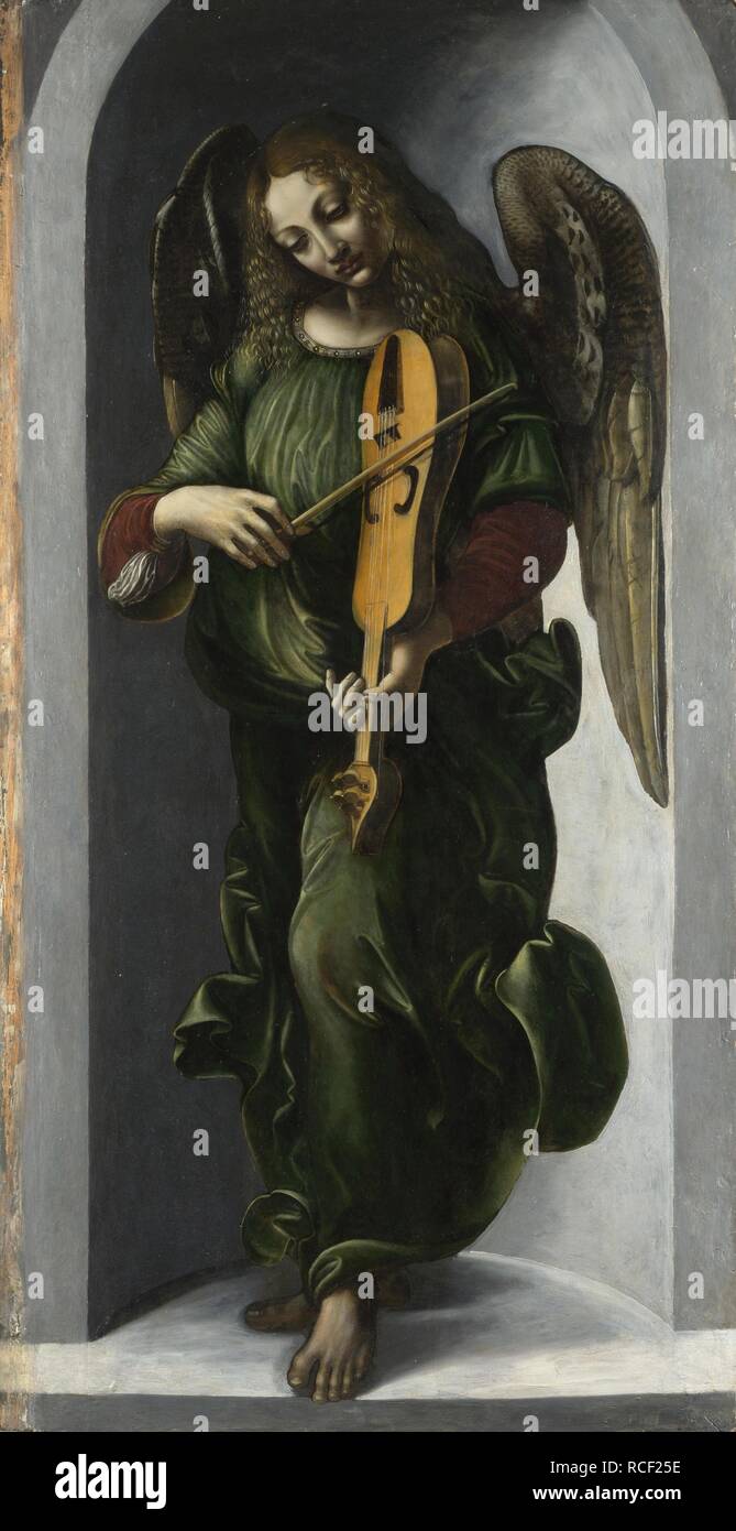 An Angel in Green with a Vielle. Museum: National Gallery, London. Author: VINCI, LEONARDO DA. Stock Photo