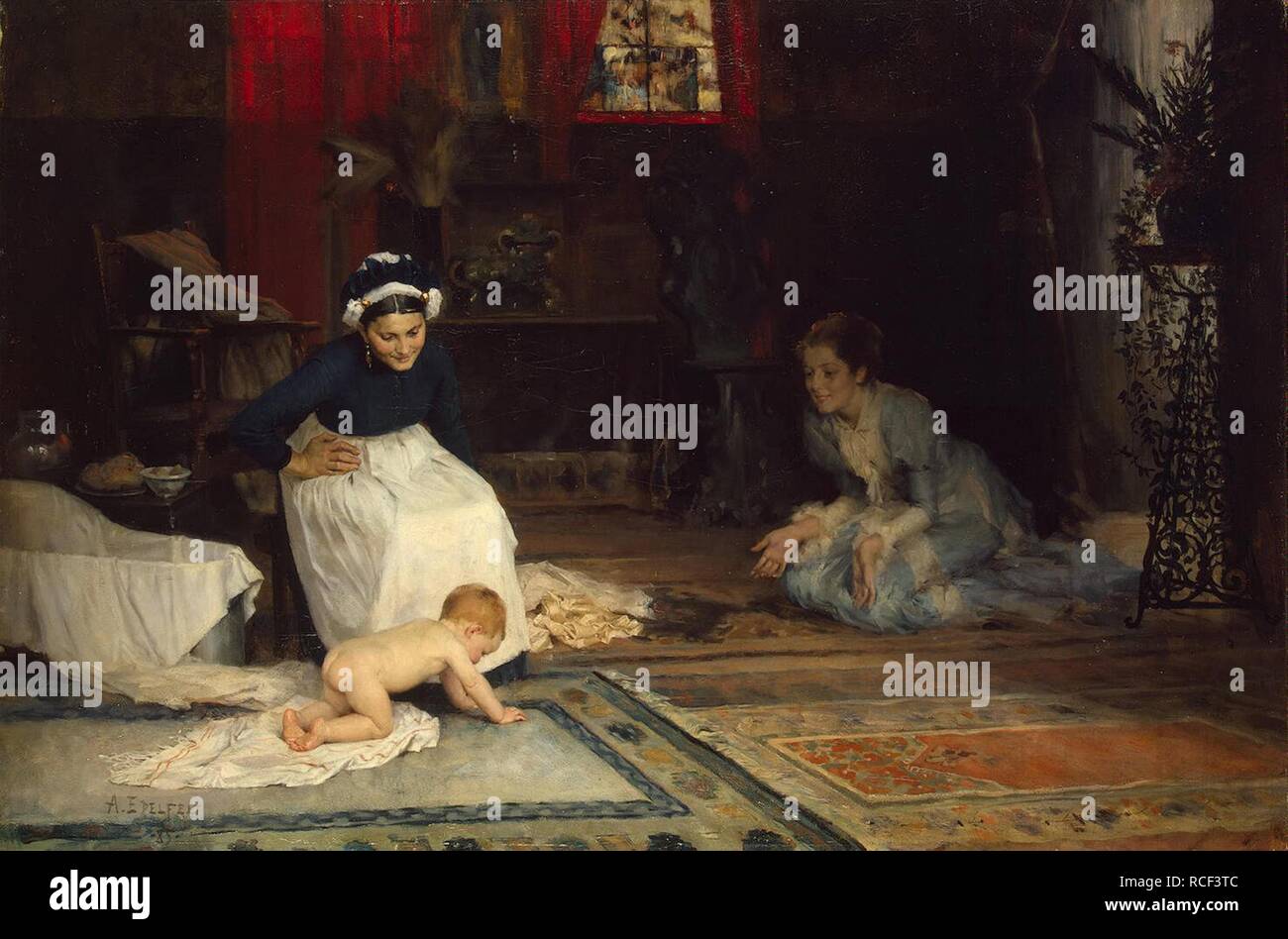 In the Nursery. Museum: State Hermitage, St. Petersburg. Author: Edelfelt, Albert Gustaf Aristides. Stock Photo