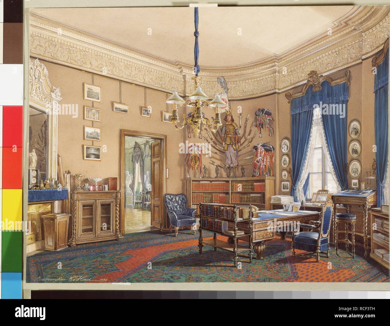 Interiors of the Winter Palace. The Study of Crown Prince Nikolay Aleksandrovich. Museum: State Hermitage, St. Petersburg. Author: HAU, EDUARD. Stock Photo