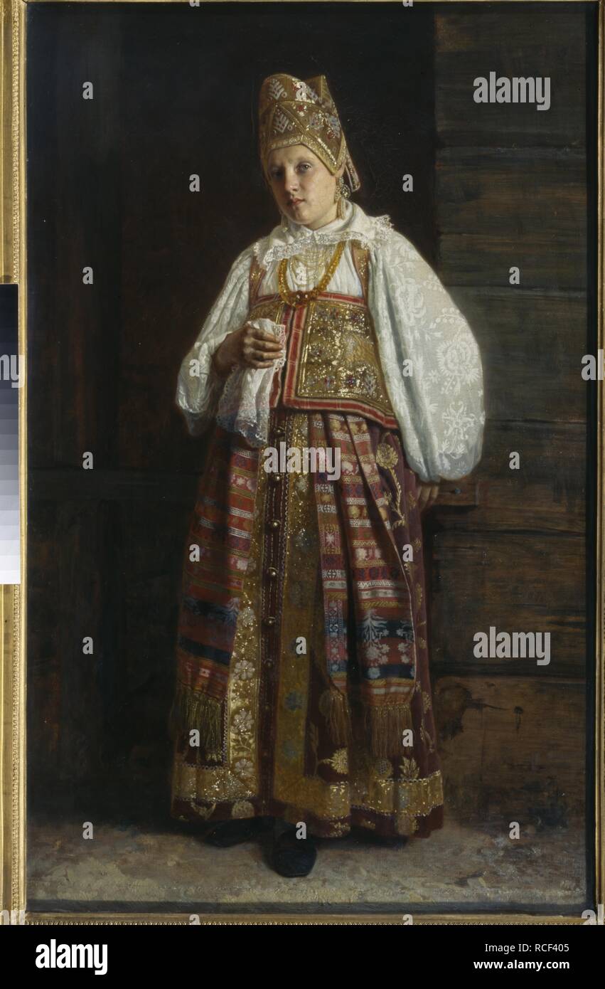 Woman from Kursk in traditional Russian clothing. Museum: State Tretyakov Gallery, Moscow. Author: Sedov, Grigori Semyonovich. Stock Photo
