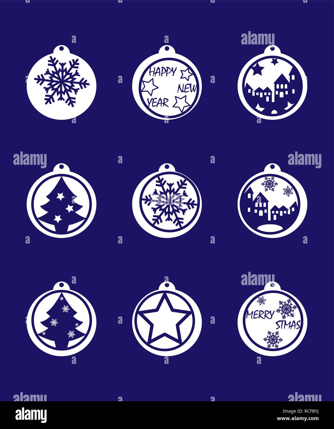 Set of stencil Christmas decorations for paper cutting Stock Vector
