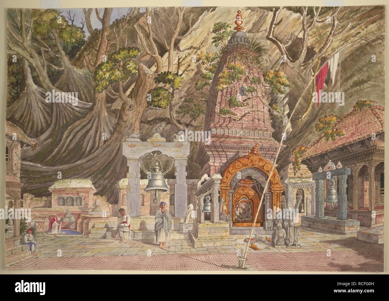 â€˜Temple of Ganese (Ganese-Than) near Bhatgaonâ€™. â€˜Temple of Ganese (Ganese-Than) near Bhatgaonâ€™. 1850 - 1863. Water-colour; 31.7 by 45.8 cm. Source: WD 3317. Author: Oldfield, Henry Ambrose. Stock Photo