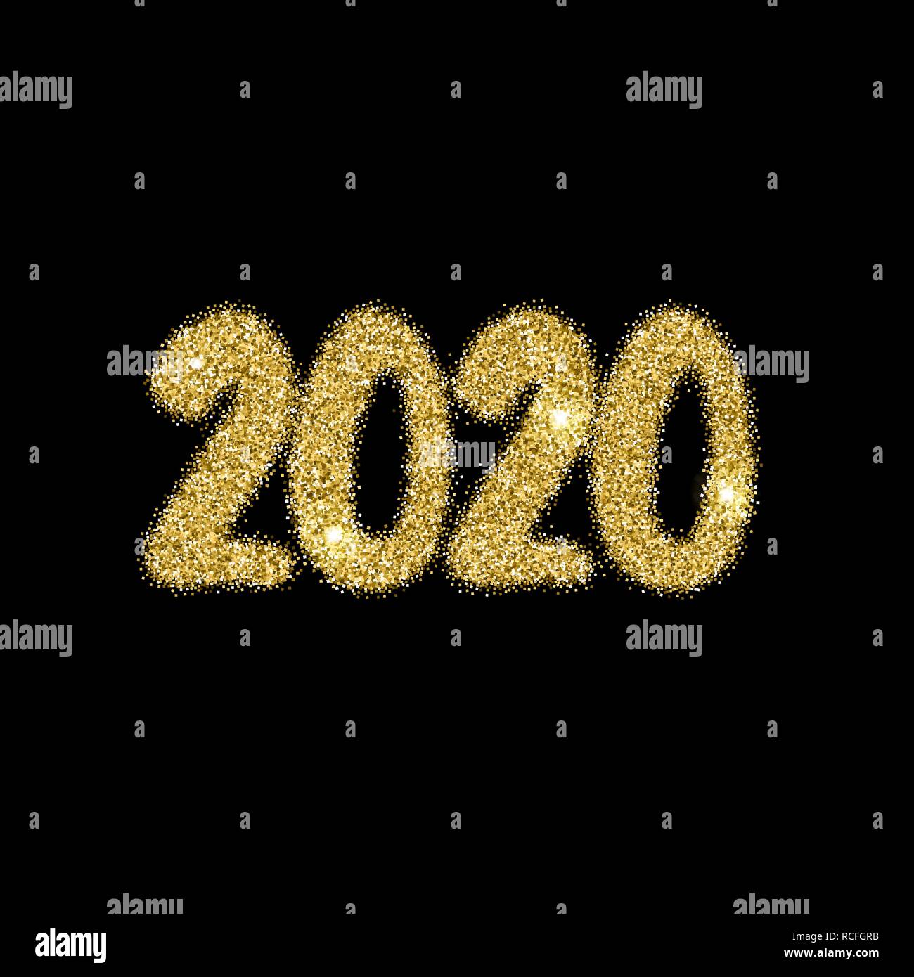 2020 new year numerals bright firework explosion on black Stock Vector