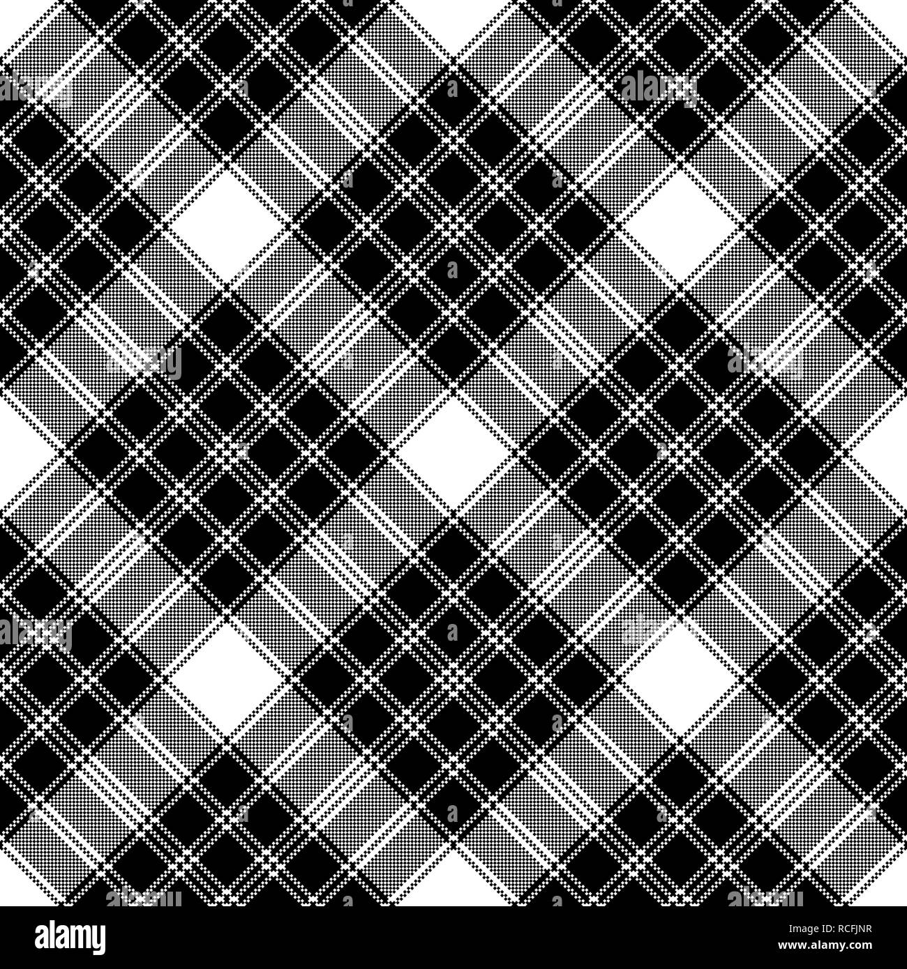 Classic pixel plaid black white seamless pattern. Vector illustration. Stock Vector