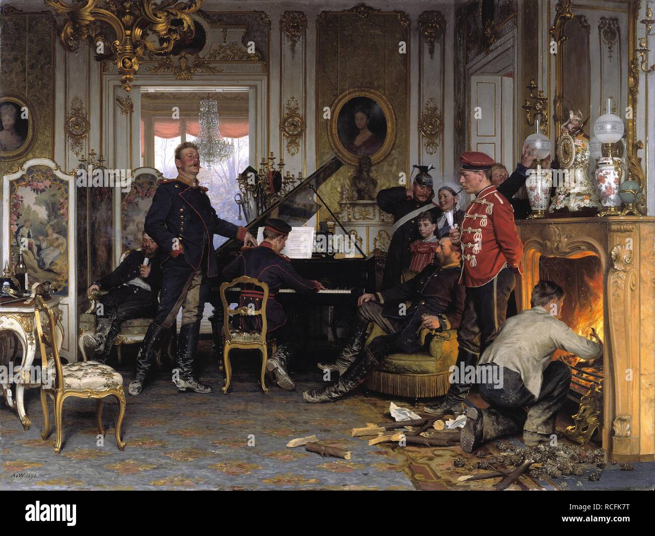 In the Troops' Quarters outside Paris. Museum: Staatliche Museen, Berlin. Author: VON WERNER, ANTON. Stock Photo