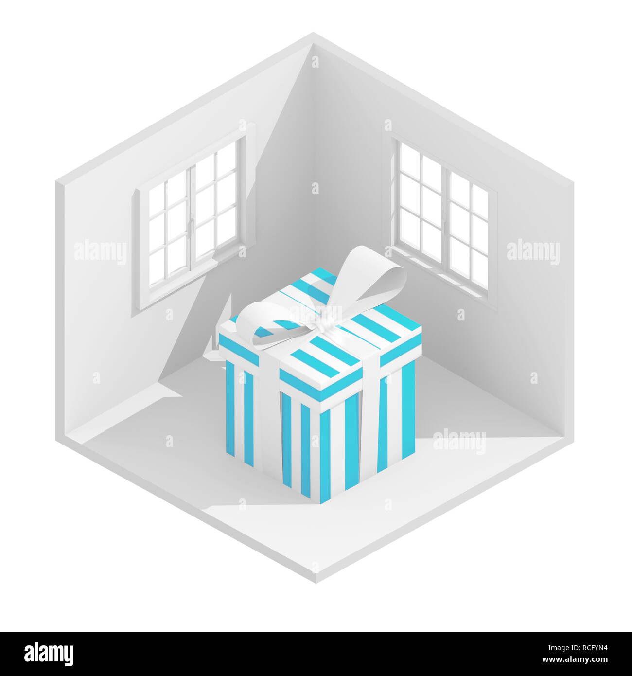 3d isometric rendering illustration of blue striped gift box in white ...
