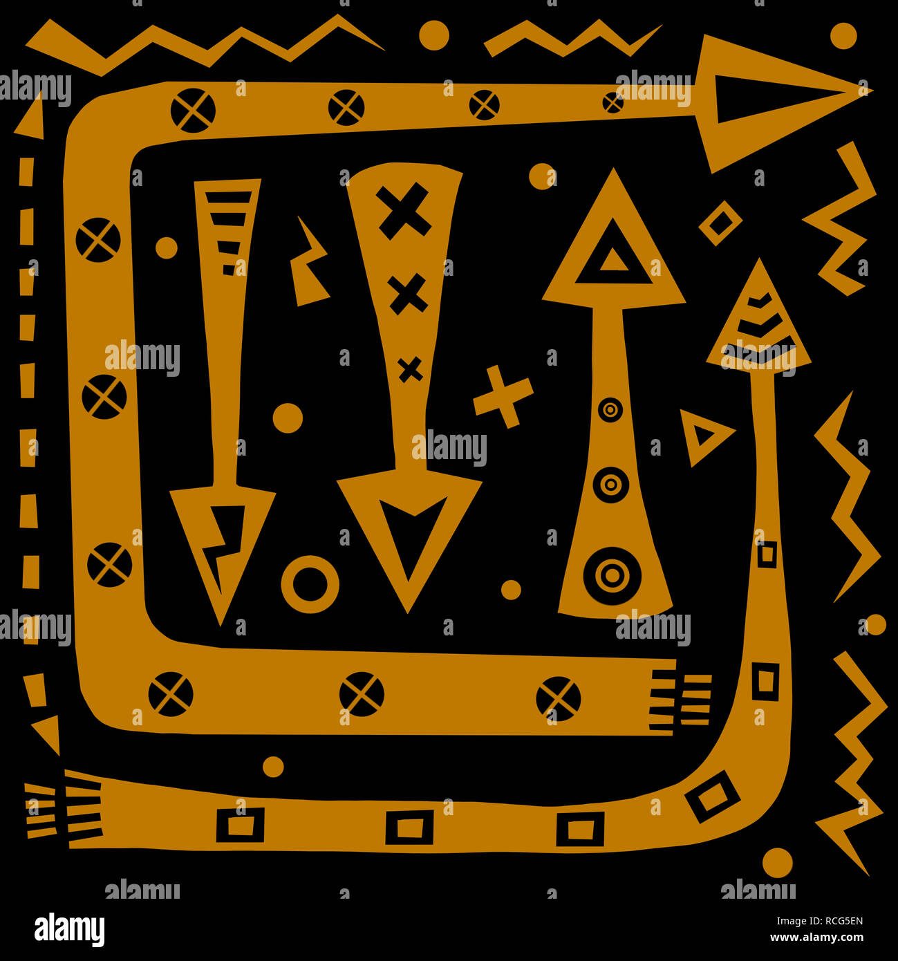 set of arrows and other geometric shapes on black background Stock ...