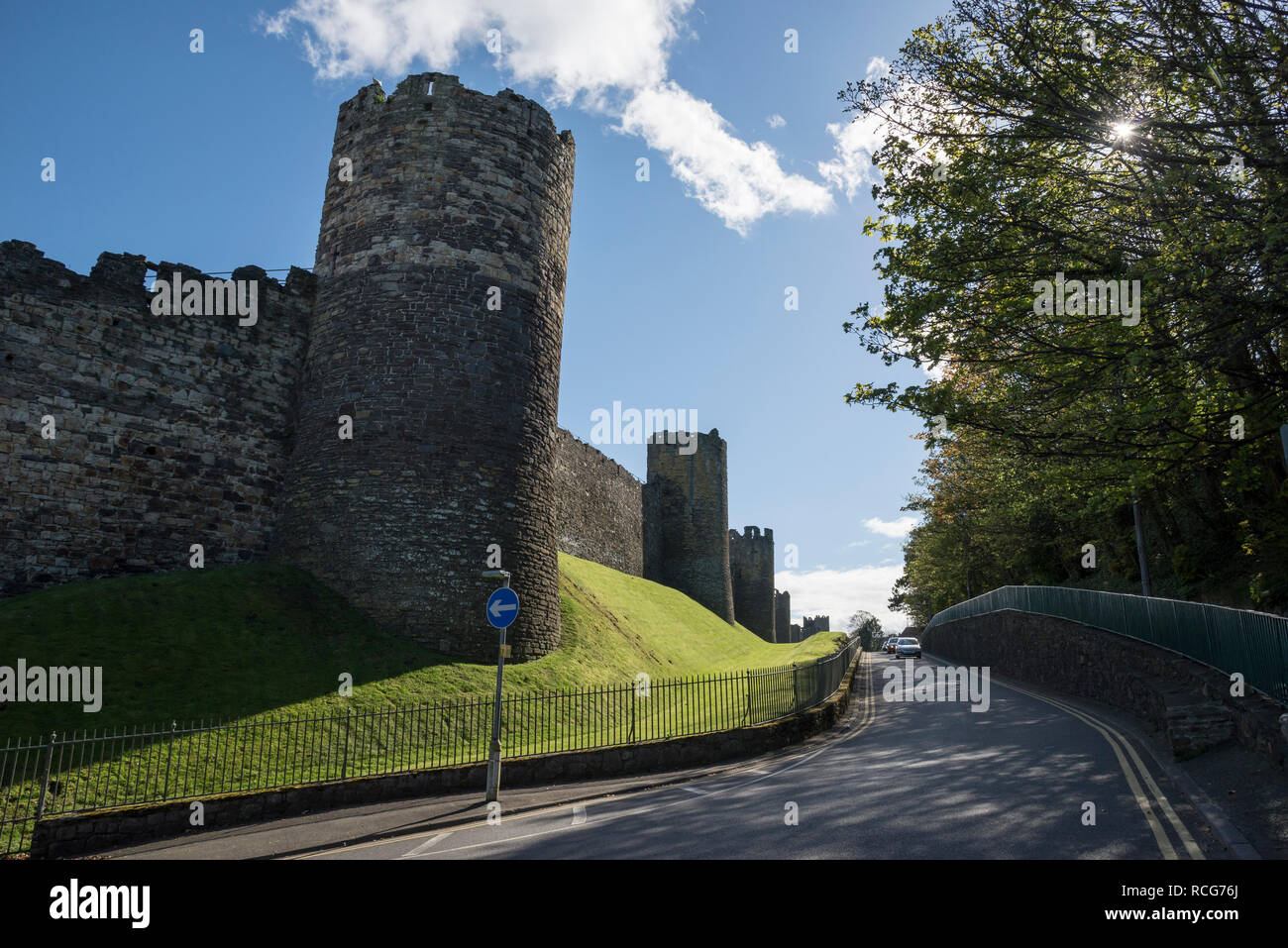 Outside the old town walls in the historic town of Conwy in North Wales. Stock Photo