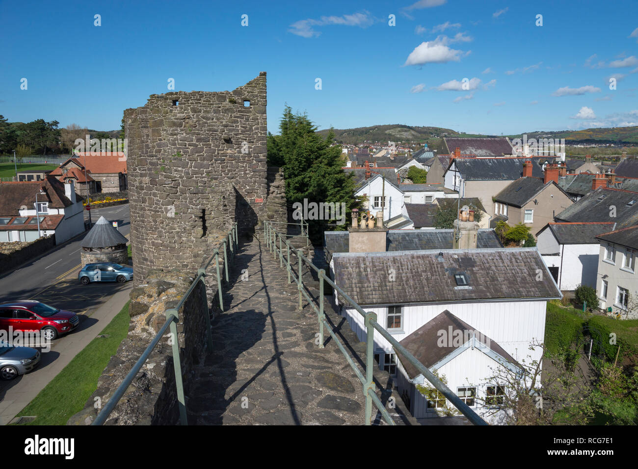 View from the old town walls of Conwy, a popular historic town in North Wales. Stock Photo