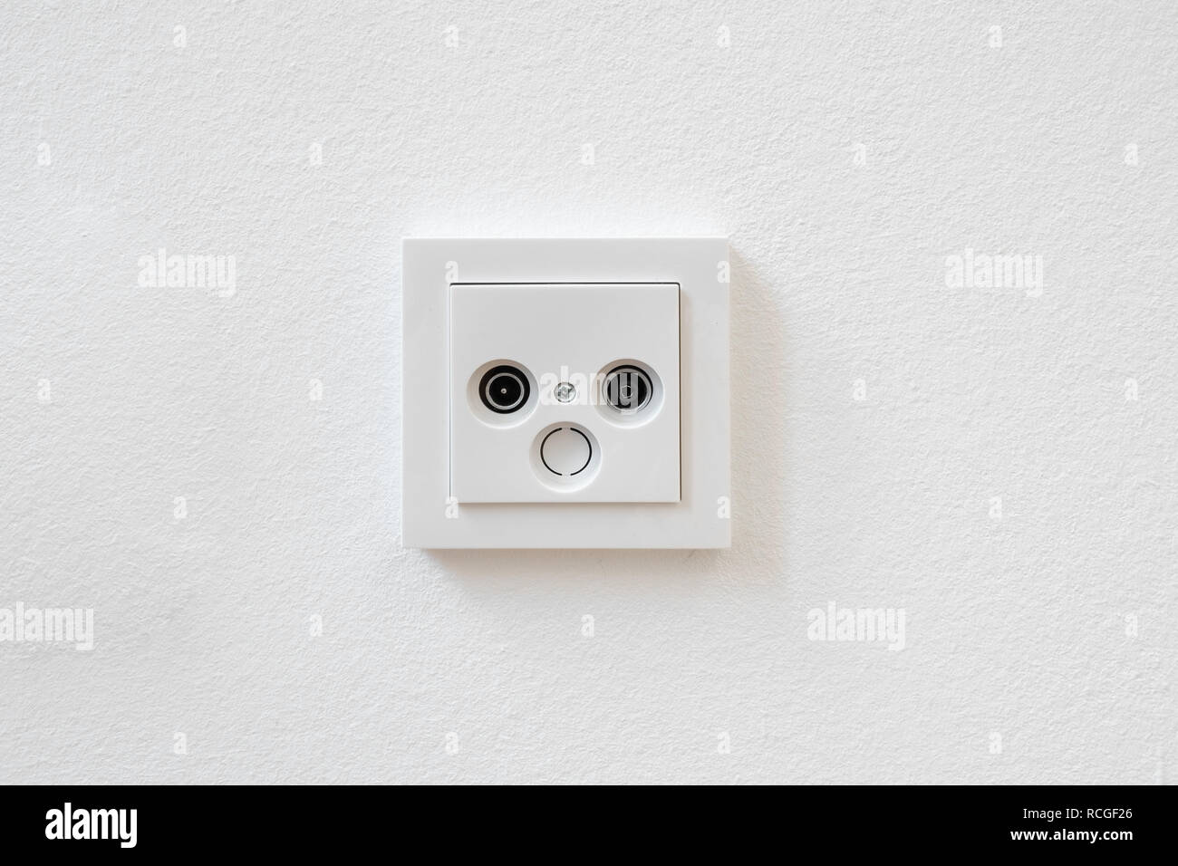 internet and tv outlet , cable tv box socket Stock Photo - Alamy
