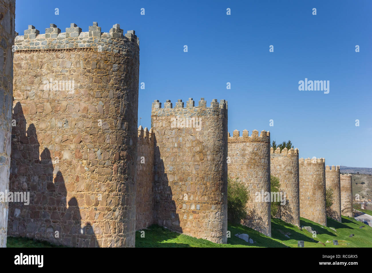 Towers of the historic surrounding walls in Avila, Spain Stock Photo
