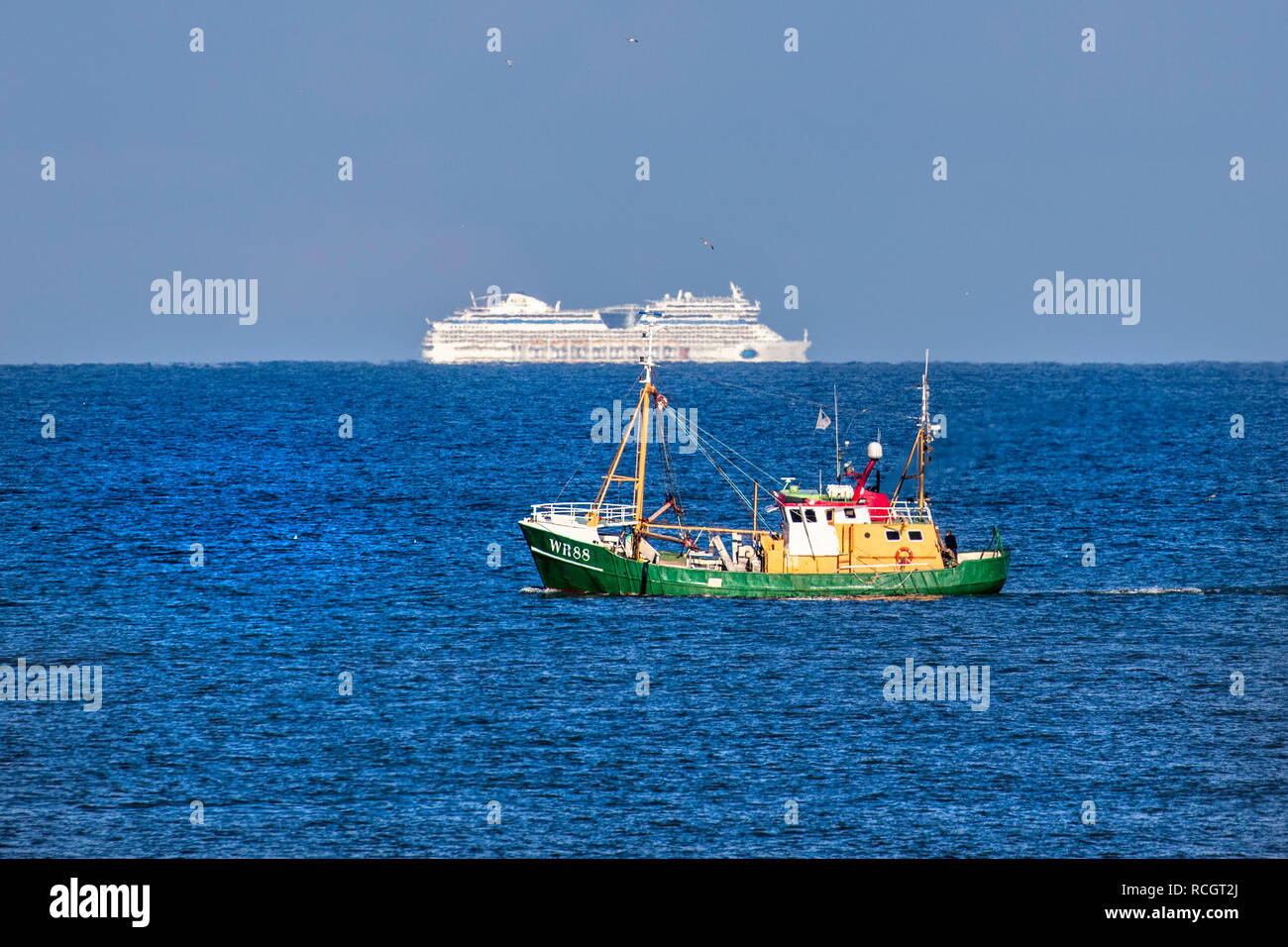 The Netherlands, Vlieland, Fishing boat. Cruise Ship, North Sea Stock