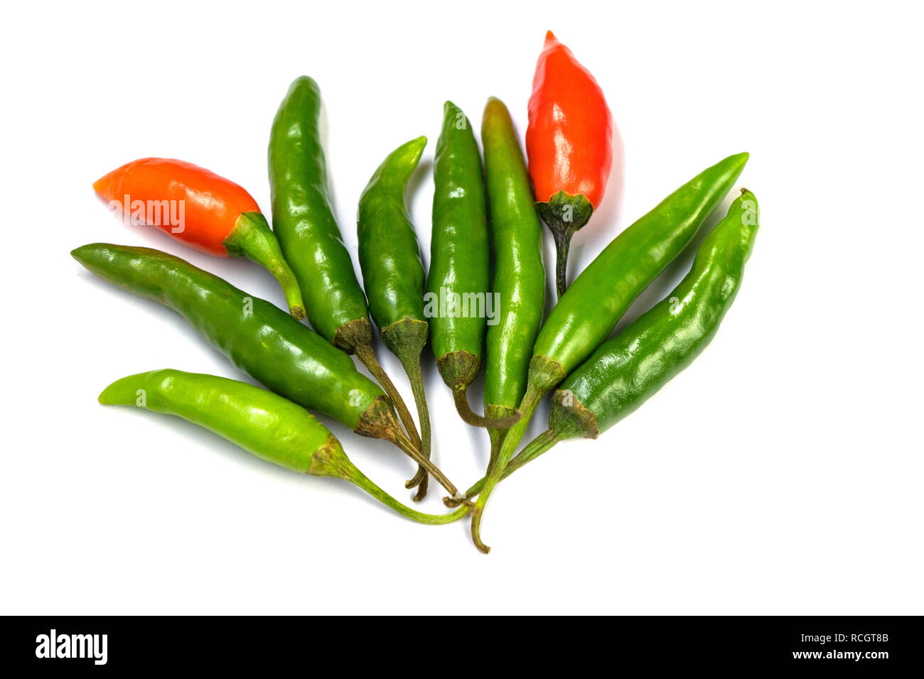 Red and green chili pepper isolated on white background Stock Photo