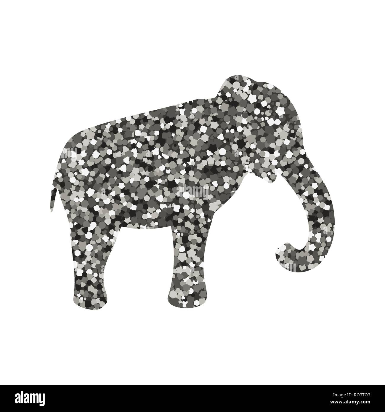 Elephant icon. Silhouette with silver sequins texture. Vector illustration Stock Vector