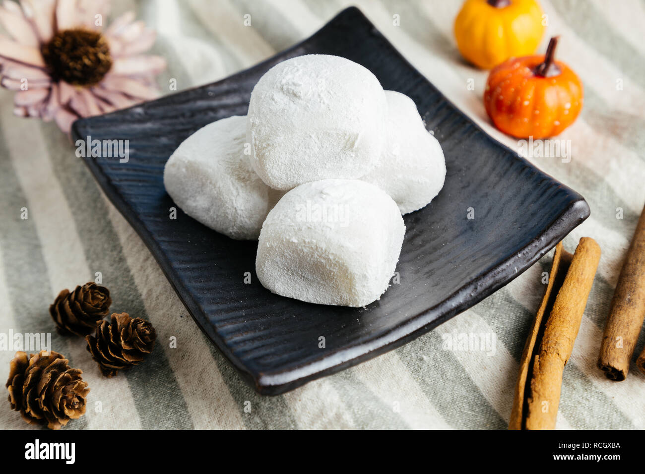 Japanese traditional dessert Red bean mochi, Sticky rice cake Stock