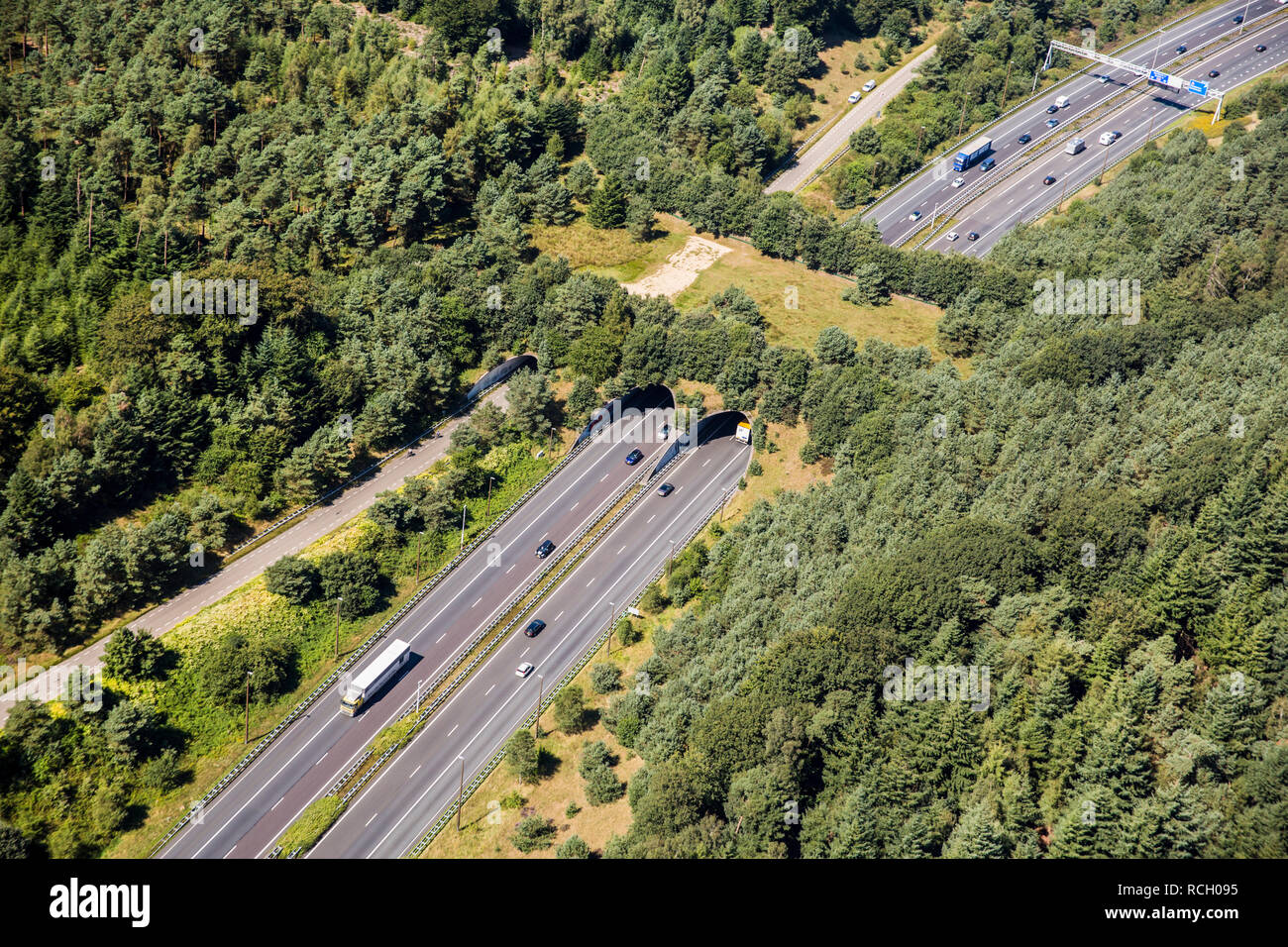 The Netherlands, Kootwijk. Motorway and eco crossover for fauna ...