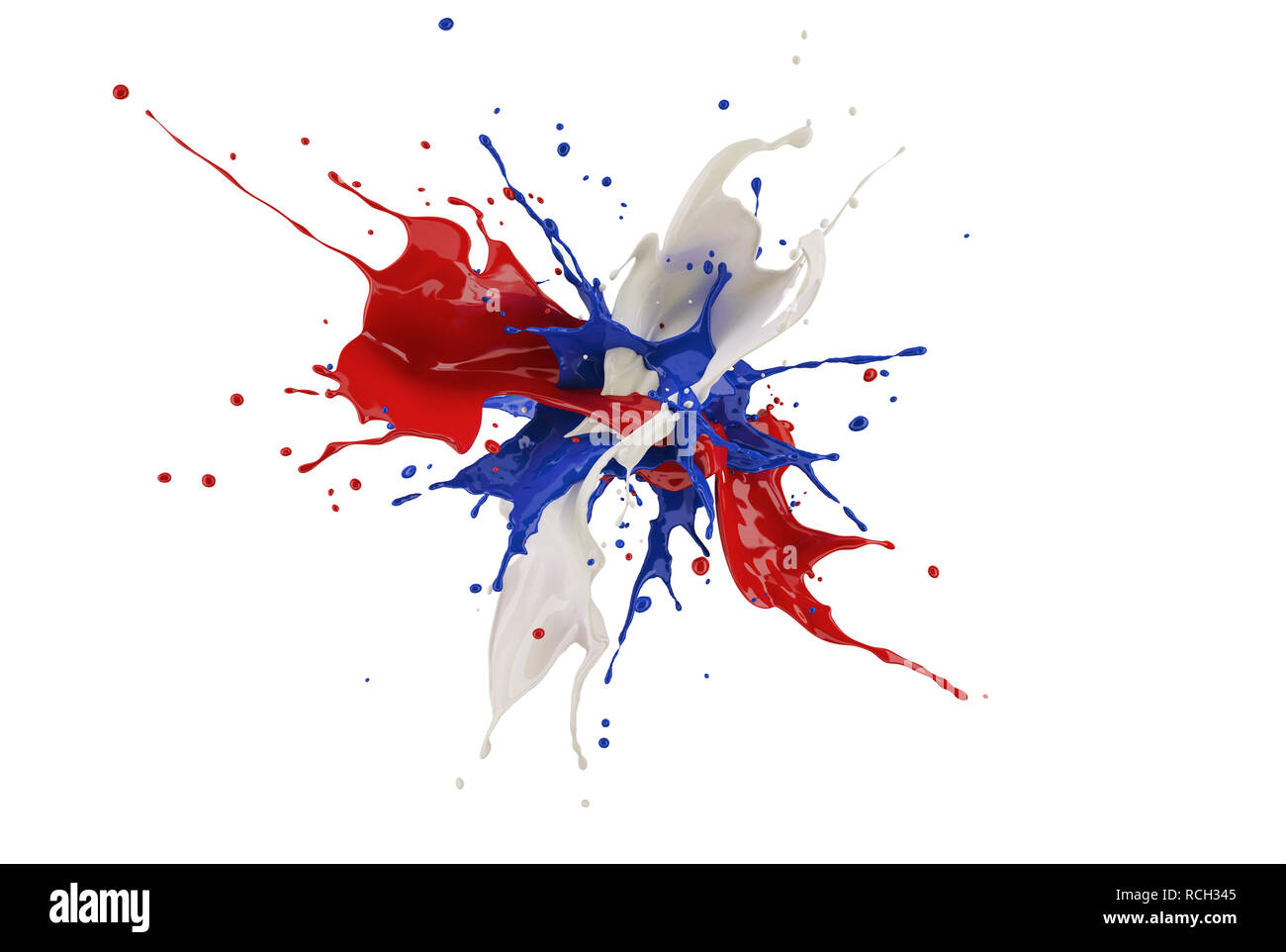 Red, white and blue paint splash explosion, splashing against one