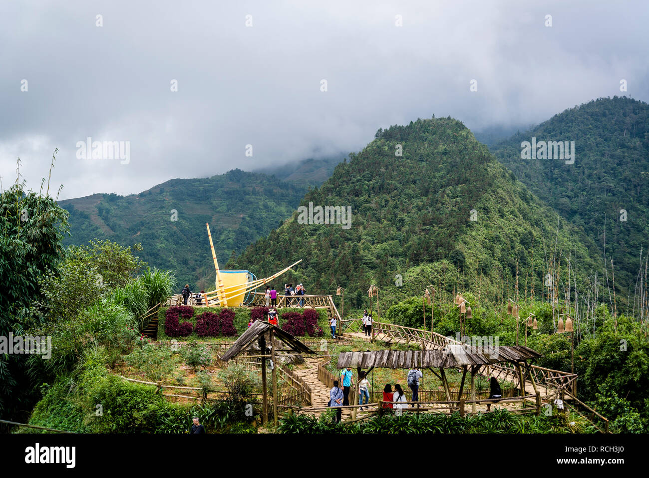Viewpoint in Cat Cat Village, Sa Pa, Hoang Lien Son Mountains, northwestern Vietnam Stock Photo