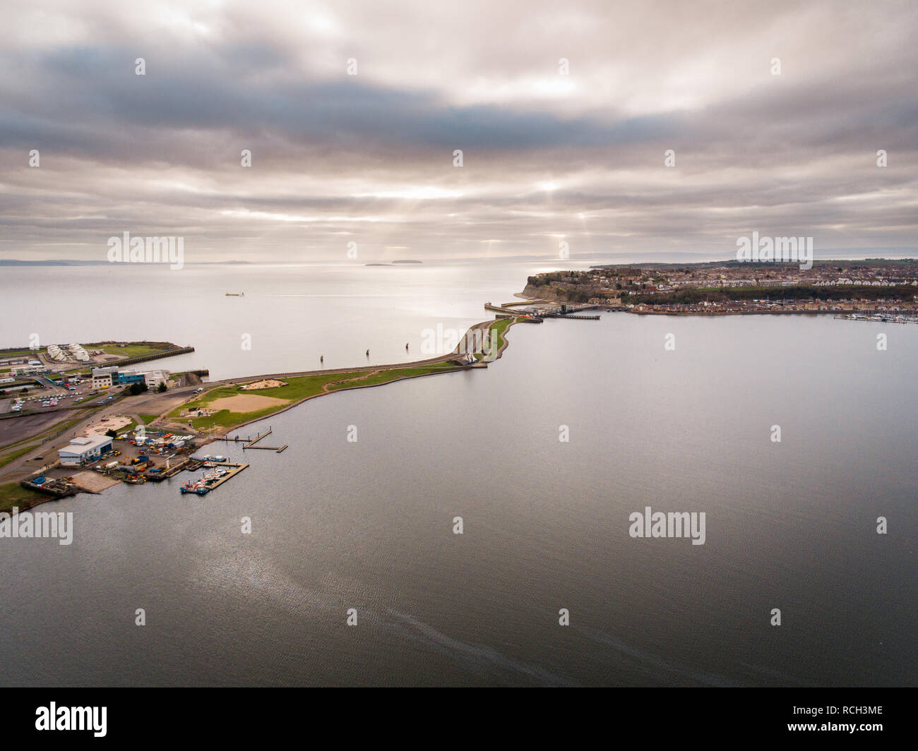 Aerial view of Cardiff Bay Barrage, the Capital of Wales, UK Stock Photo