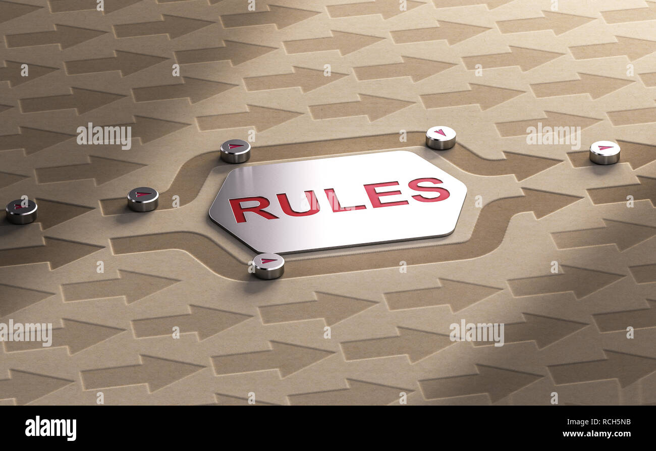 3D illustration of arrows getting around the word rules. Stock Photo