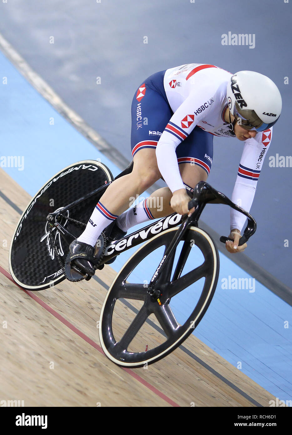 Katy Marchant of Great Britain during day two of the Tissot UCI Track Cycling World Cup at Lee Valley VeloPark, London. Stock Photo