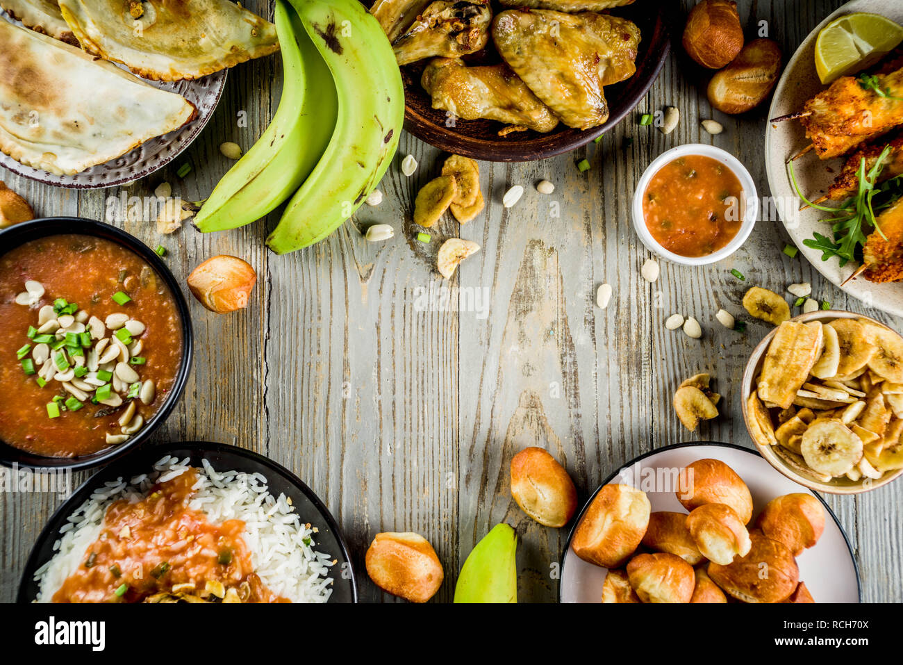 West african food concept. Traditional Wset African dishes assortment