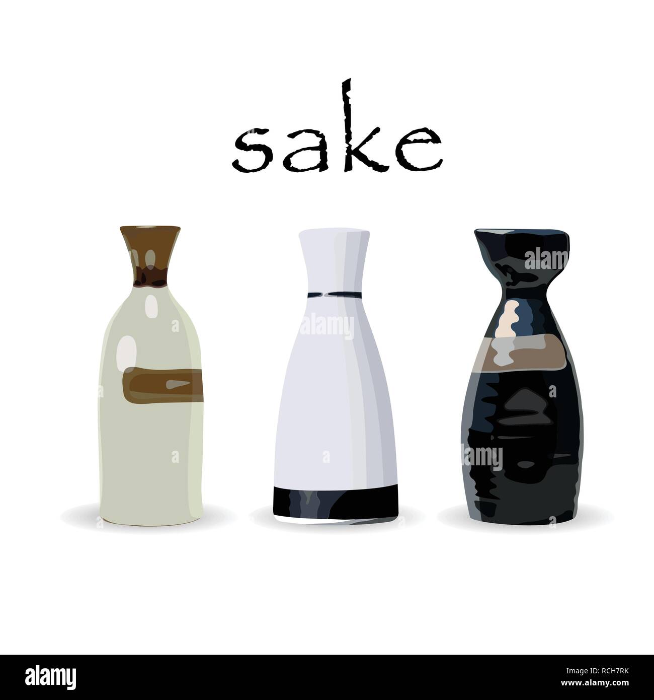 Traditional bottle of sake. Colored vector illustration Stock Vector