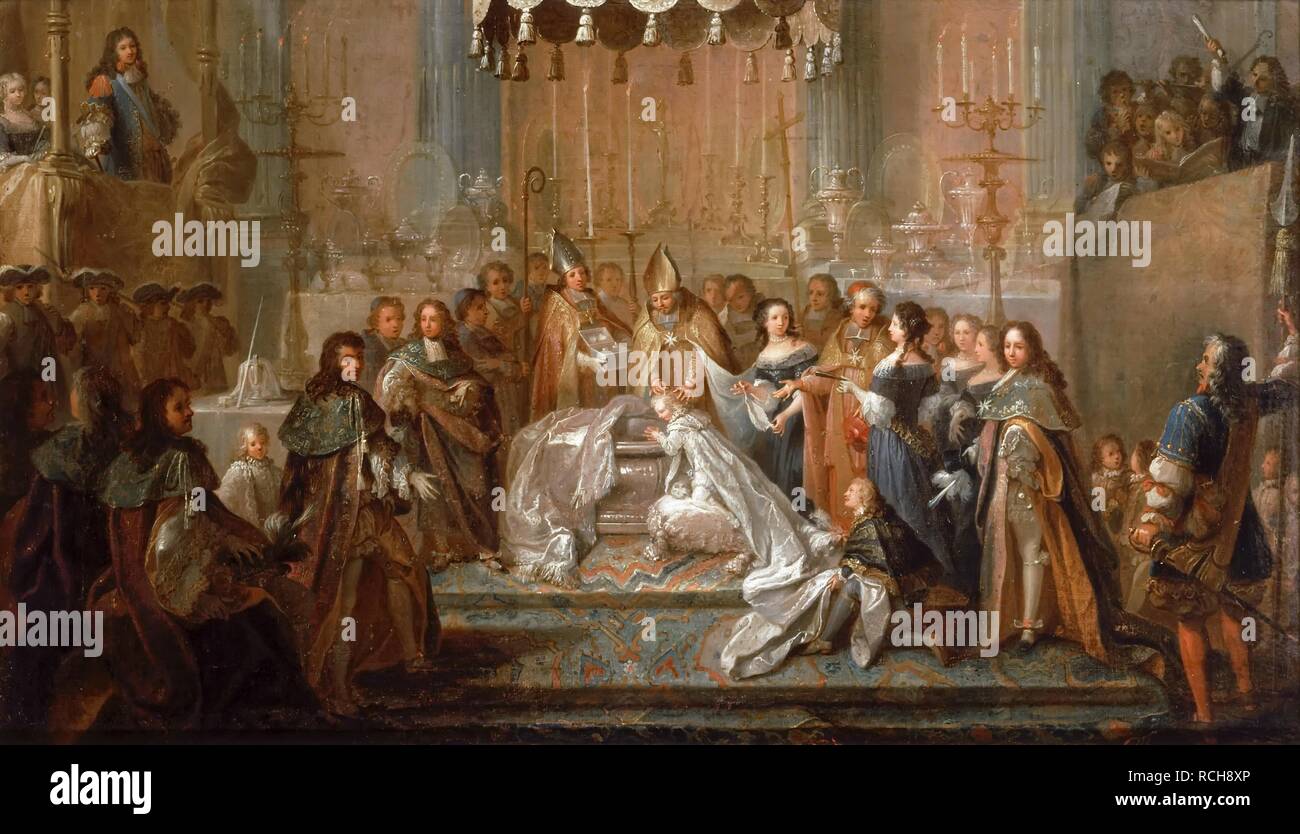 Baptism of the Dauphin Louis, son of Louis XIV, celebrated in the  Saint-Germain-en-Laye, March 24, 1668. Museum: Musée de l'Histoire de France, Château de Versailles. Author: CHRISTOPHE, JOSEPH. Stock Photo