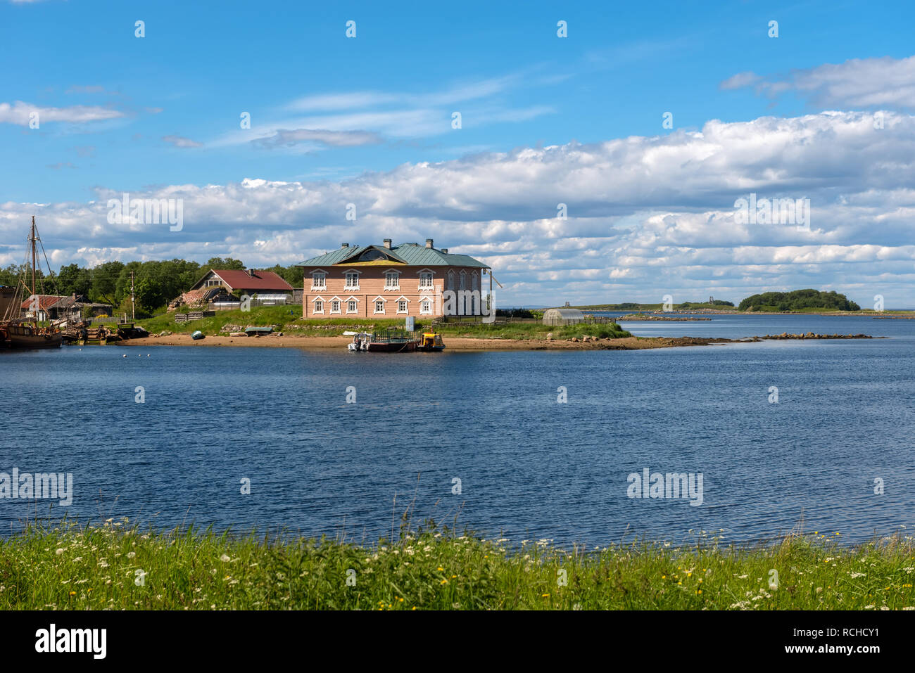 View of the Prosperity Cove on a polar summer day. Solovki Islands, Arkhangelsk region, White Sea. Stock Photo